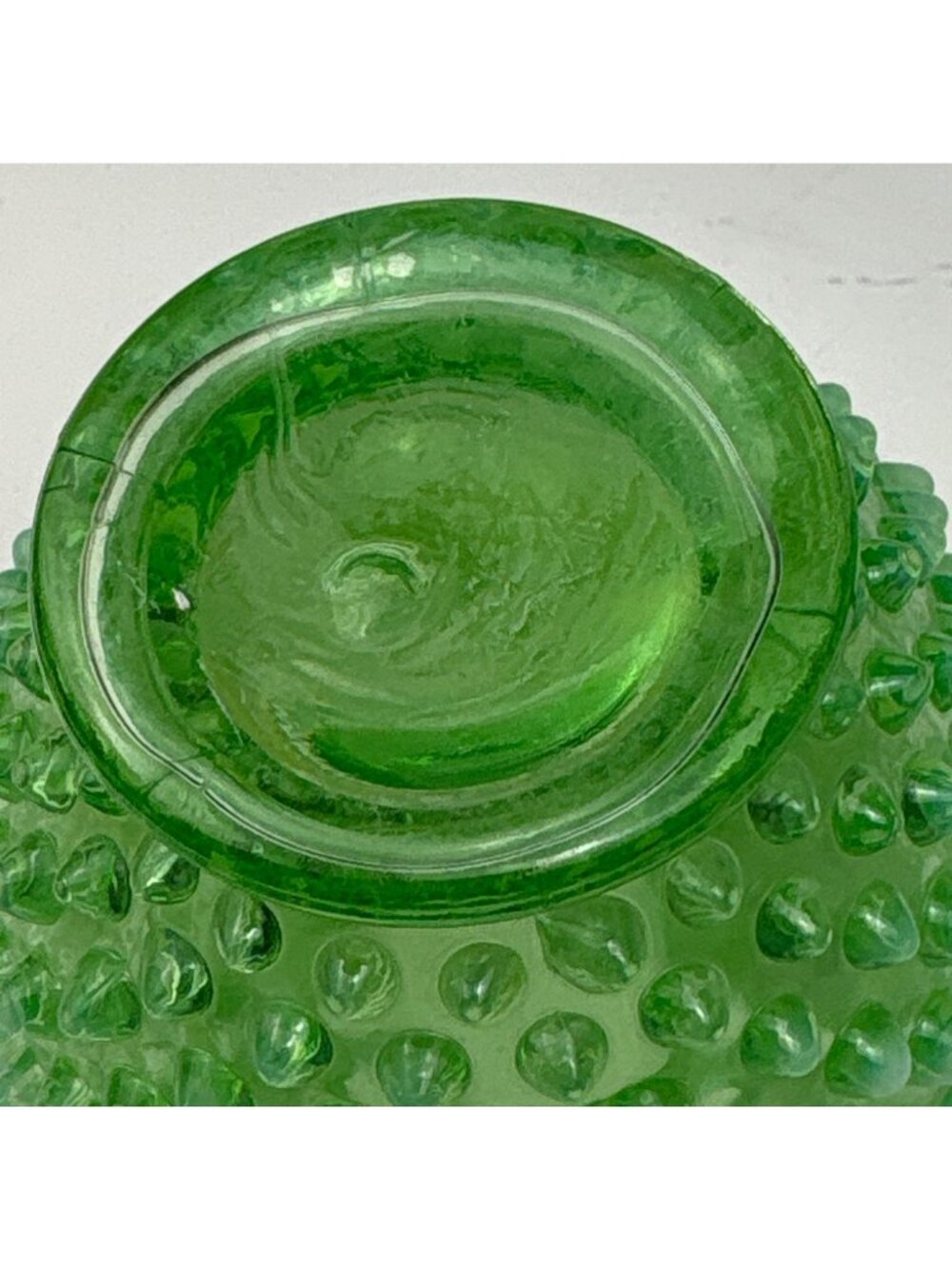 Fenton Green Opalescent Hobnail Vase Ruffled Edge Vintage Elegant Collectible De - Picture 5 of 11